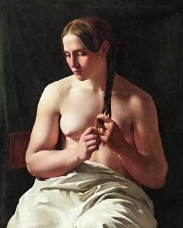 Braiding Prints: Woman braiding her hair, 1839. Creator: Ludvig August Smith