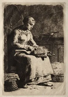 1814 1875 Prints: Woman Carding. Creator: Jean-Francois Millet (French, 1814-1875)