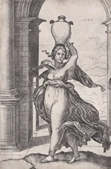 Agostino Prints: Woman Carring a Vase on Her Head, dated 1528. dated 1528. Creator: Agostino Veneziano