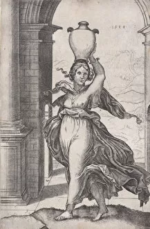 Woman Carring a Vase on Her Head, dated 1528. dated 1528. Creator: Agostino Veneziano