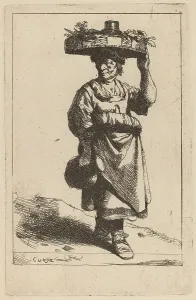 Produce Prints: Woman Carrying a Basket. Creator: Cornelis Bega