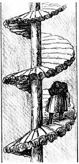 Spiral Staircase Gallery: Woman carrying a load of coal up a turnpike spiral stair, Scottish, 1848