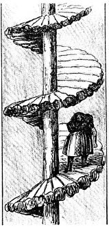 Woman carrying a load of coal up a turnpike spiral stair, Scottish, 1848 Woman carrying a load of coal up a turnpike spiral stair, Scottish, 1848