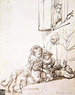 Images Dated 17th August 2005: Woman with a Child Afraid of a Dog, 17th century. Artist: Rembrandt Harmensz van Rijn