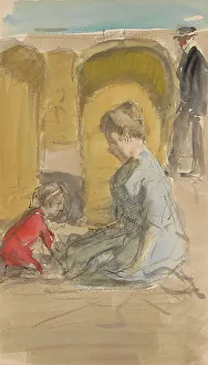 Jan Antoni De Jonge Prints: Woman with a child on the beach, 1881-1927. Creator: Johan Antonie de Jonge