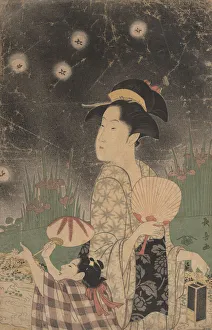 Choki Prints: Woman and Child Catching Fireflies, ca. 1793. Creator: Eishosai Choki
