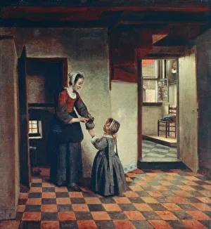 Maid Prints: Woman with a Child in a Pantry, c1660. Artist: Pieter de Hooch