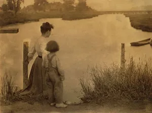 Kasebier Gertrude Prints: Woman and Child by a River, c.1910. Creator: Gertrude Kasebier