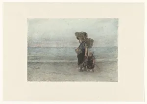 Multitasking Prints: Woman with child, walking on the beach, 1834-1892. Creator: Jozef Israels