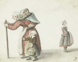 Geesie Ter Burch Prints: Woman with two children in a carrying basket, 1651. Creator: Gesina ter Borch