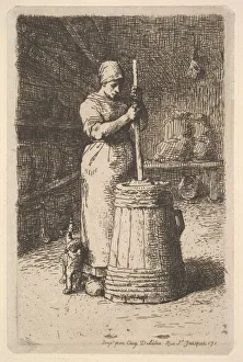 Jean Francois Prints: Woman Churning Butter, 1855-56. Creator: Jean Francois Millet