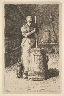 Dairy Worker Gallery: Woman Churning Butter, 1855-56. Creator: Jean Francois Millet