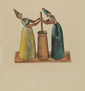 Dairy Prints: Woman Churning, c. 1936. Creator: Mina Lowry