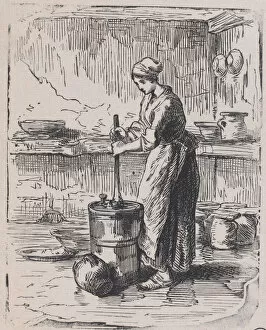 Butter Churn Collection: Woman Churning, ca. 1850-59. Creator: Jacques-Adrien Lavieille