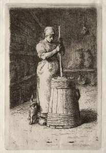 1814 1875 Prints: A Woman Churning. Creator: Jean-Francois Millet (French, 1814-1875)