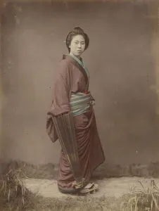 Geta Prints: Woman with Closed Umbrella, 1870s-1890s. Creator: Kusakabe Kimbei