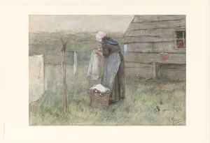 Clothes Line Prints: Woman at a clothesline, 1848-1888. Creator: Anton Mauve