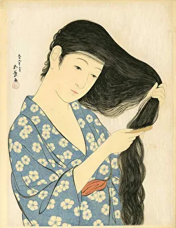 After A Bath Prints: Woman Combing Her Hair, 1920. Creator: Hashiguchi, Goyo (1881-1921)
