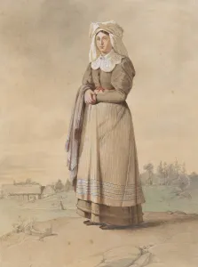 Nordic Museum Prints: Woman in costume, first half of the 19th century. Creator: Otto Wallgren