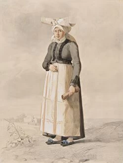 Figures Collection: Woman in costume, standing full-length with a landscape in the background. Creator: Otto Wallgren