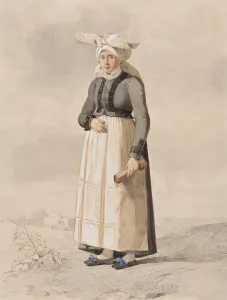 Nordic Museum Prints: Woman in costume, standing full-length with a landscape in the background