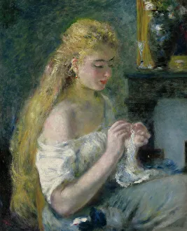 Renoir Pierre Auguste Prints: Woman Crocheting, c1875. Creator: Pierre-Auguste Renoir