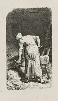 Labour Gallery: Woman Crushing Flax, 1853, after drawing made in 1852. Creator: Jacques-Adrien Lavieille