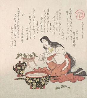 Nails Gallery: Woman Cutting Her Nails after Gathering Herbs, 19th century. Creator: Kubo Shunman