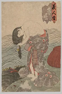 1615 1868 Prints: Woman Diver Combing her Hair, 1786-1864. Creator: Gototei Kunisada (Japanese, 1786-1864)