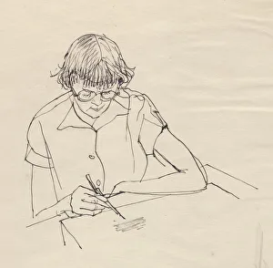 Drawing Board Prints: Woman drawing, c1950. Creator: Shirley Markham