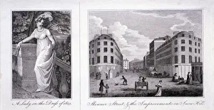 Woman in a dress and London street scene, 1803