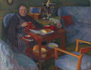 Woman drinking tea. Artist: Braz, Osip Emmanuilovich (1872-1936) Woman drinking tea. Artist: Braz, Osip Emmanuilovich (1872-1936)