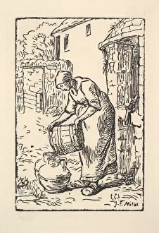 Jean Francois Prints: Woman Emptying a Bucket, 1834-75. Creator: Pierre Millet