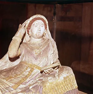 Chiusi Gallery: Detail of Woman on Etrusan Sarcophagus of Larthia Seianti from Chiusi, 6th century BC