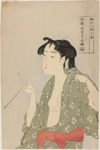 Utamaro Prints: Woman Exhaling Smoke from a Pipe