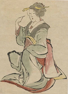 Woman facing the right, beckoning, late 18th-early 19th century. Creator: Hokusai