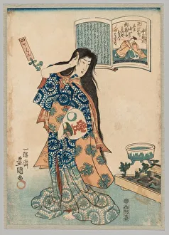 Woman with a Fan in her Left Hand Combing her Hair, 1786-1864. Creator: Gototei Kunisada (Japanese