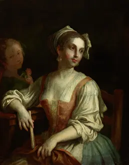 Single Stem Prints: Woman with a Fan and a Woman with a Rose, 1750s. Creator: Pietro Rotari