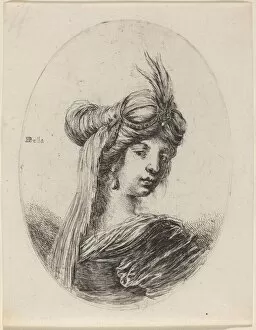 Plumed Gallery: Woman in a Feathered Turban with a Veil, Turned to the Right, 1649 / 1650