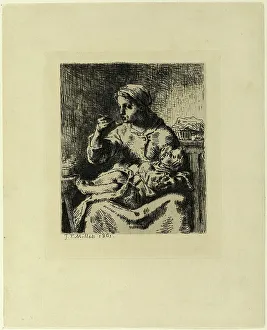 Jf Millet Prints: Woman Feeding Her Child, 1861. Creator: Jean Francois Millet