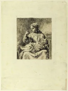 Woman Feeding Her Child, 1861. Creator: Jean Francois Millet