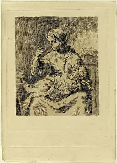 Jf Millet Prints: Woman Feeding Her Child, 1861. Creator: Jean Francois Millet