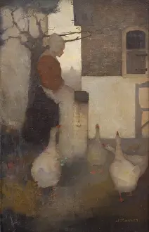 Goose Girl Prints: Woman feeding geese (Goose Lizzie), 1911. Creator: Mankes, Jan (1889-1920)