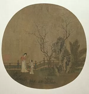 Album Leaf Gallery: Woman with Female Servant in a Palace Garden, Yuan or early Ming dynasty, late 14th/15th century
