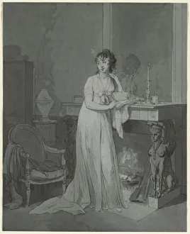 Woman in Front of a Fireplace, c. 1803. Creator: Louis Leopold Boilly (French, 1761-1845)