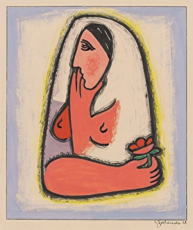 Single Stem Prints: Woman with a flower, 1938. Creator: Mikulas Galanda