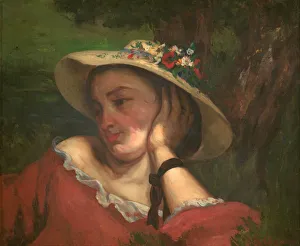 Woman with Flowers on Her Hat. Artist: Courbet, Gustave (1819-1877) Woman with Flowers on Her Hat. Artist: Courbet, Gustave (1819-1877)