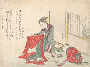 Woman Folding Cloth, late 18th-early 19th century. Creator: Hokusai Woman Folding Cloth, late 18th-early 19th century. Creator: Hokusai