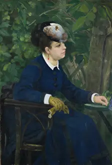 Laridae Prints: Woman in a Garden (Woman with a Seagull Hat), 1868. Creator: Pierre-Auguste Renoir