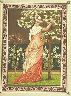 St Valentines Day Prints: Woman gathering blossom, 1876. Creators: Walter Crane, Catherine Greenaway